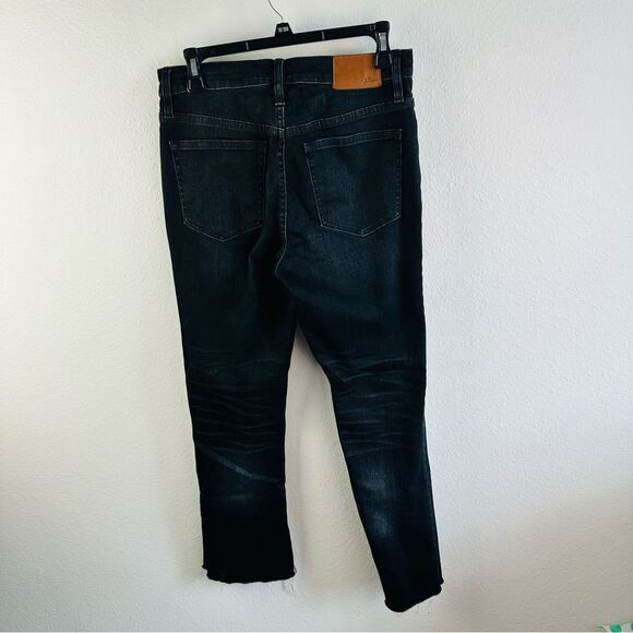 J Crew Billie Demi‎ Boot Crop Black Button Fly Denim Jeans Size 28 Distressed - Picture 3 of 3